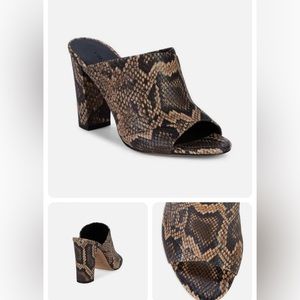 VINCE snake print heeled mules